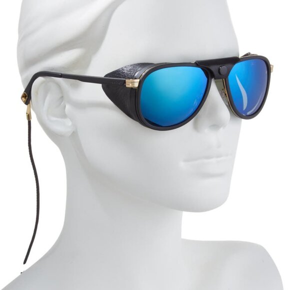 Vuarnet Sunglasses Alpine Glacier Aviator 57mm VL2112 Black Gold Polarized Blue - Picture 1 of 15